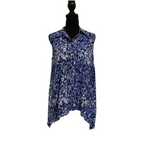 Michael Michael Kors Womens Blue And White Handkerchief Hem Top Size Medium M